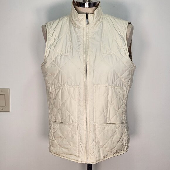 Lauren Ralph Lauren Reversible Quilted Vest‎ Womens L Tan Cream Full Zip - Picture 5 of 12
